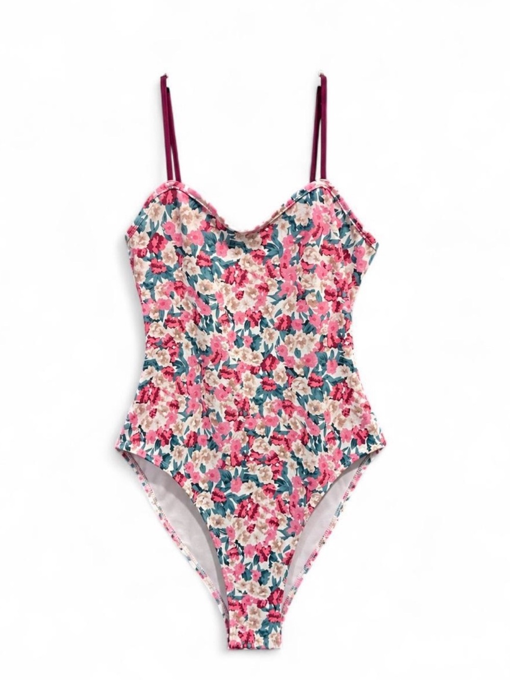 SHEIN Floral Cami Bodysuit Women’s Size M Pink Teal Spaghetti Strap
